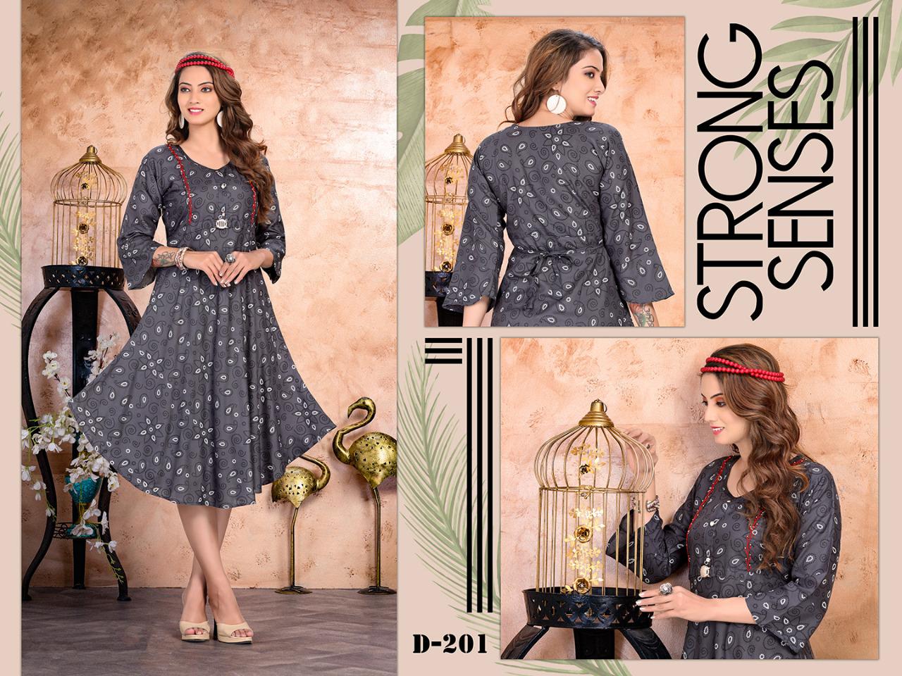 Trendy Strawberry Ethnic Wear Printed Rayon Designer Kurtis Collection
