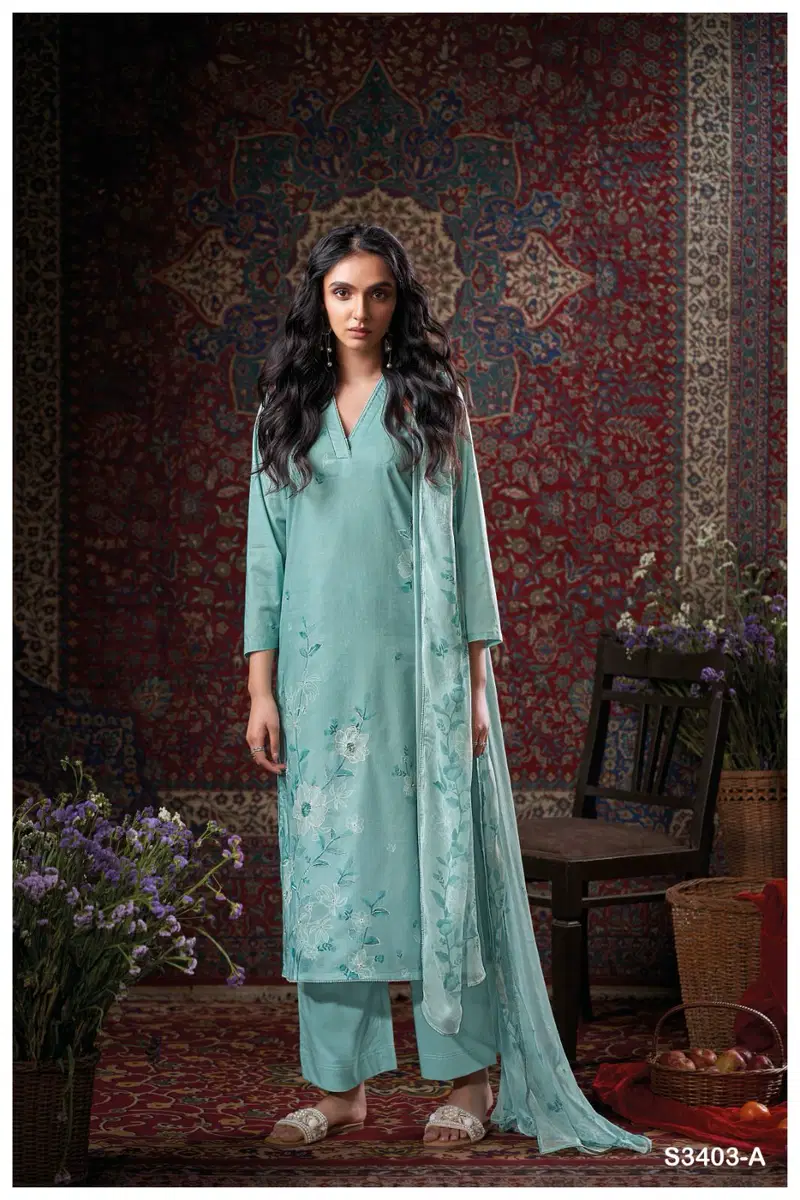 Eboni 3403 by Ganga Cotton Printed Embroidery Salwar Suit Surat Wholesale Market