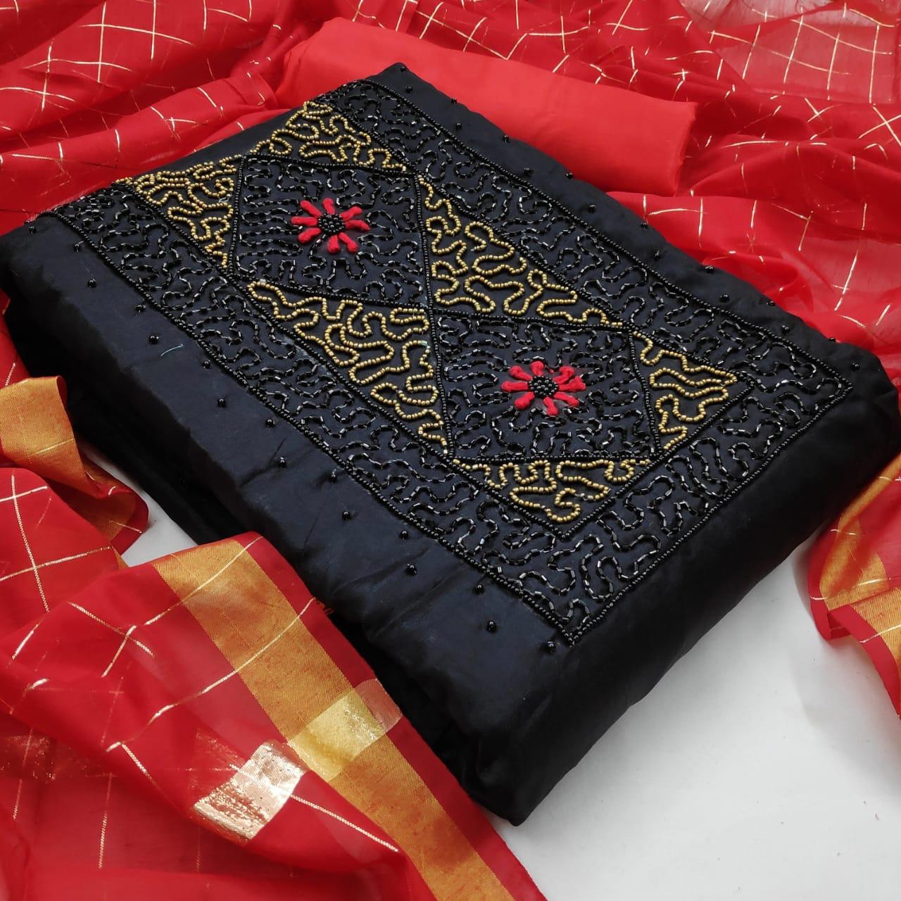Latest Party Wear Chanderi Handwork Designer Dress Material Collection