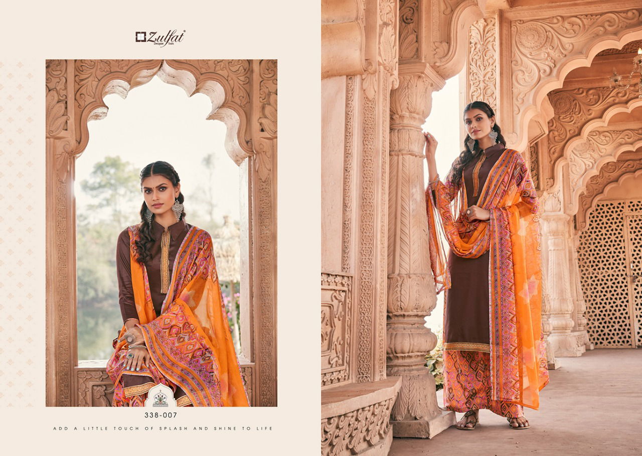 Zulfat Patiala Latest Regular Casual Wear Pure Heavy Jam Cotton Elegantly Stitched Kashmiri style Tie and daman stitched Lace Dress Material Collection
