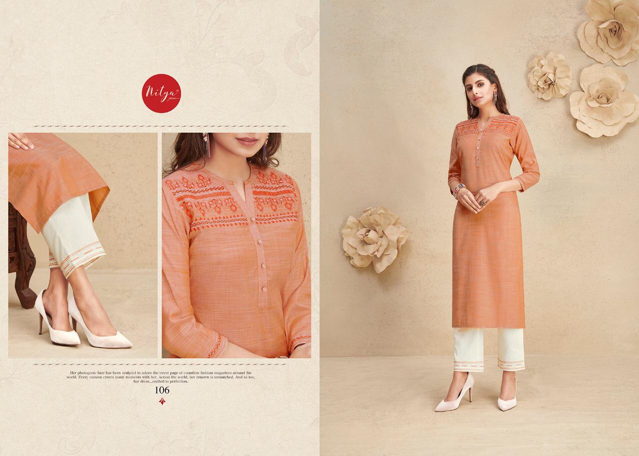 FABRICS (NITYA) SHANAYA Latest Fancy festive Wear Fancy Cotton Worked Kurtis With Bottom Collection
