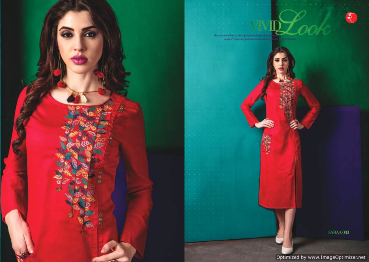 Saraa Launch New Latest Wonderful Party Wear Designer Kurti With Embroidery Work Three Fourth sleeves And Beautiful Neck Designs 