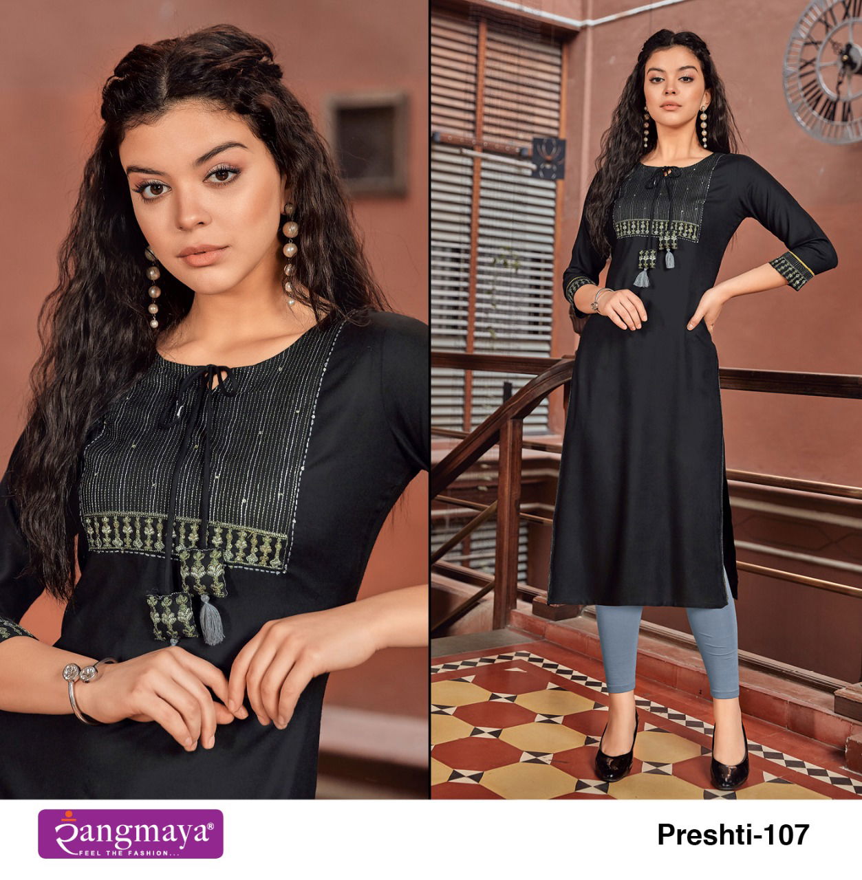 Rangmaya Preshti Fancy Wear Ethnic Wear Rayon Long Designer Kurtis Collection
