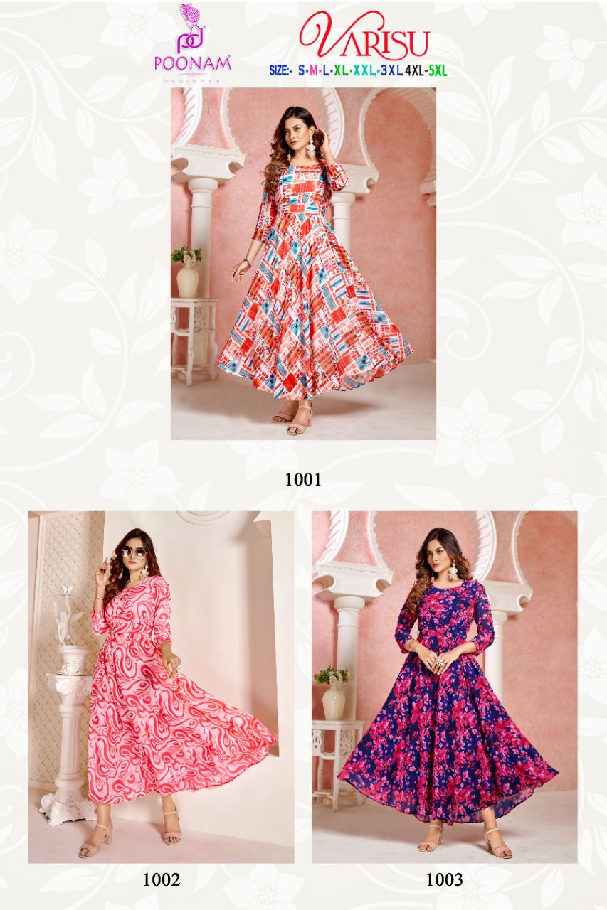 Poonam Varisu Printed Plus Size Wholesale Anarkali Kurti Catalog