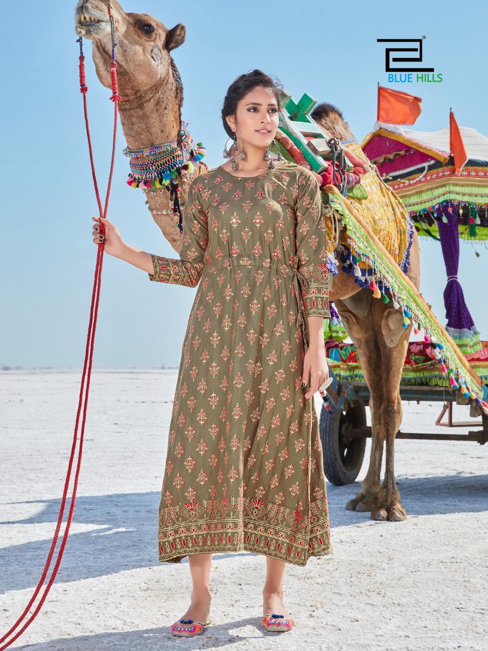 BLUE HILLS DESSERT VOL-01 Latest Fancy Designer Heavy Casual Wear Rayon Mirror Work And Printed Kurtis Collection
