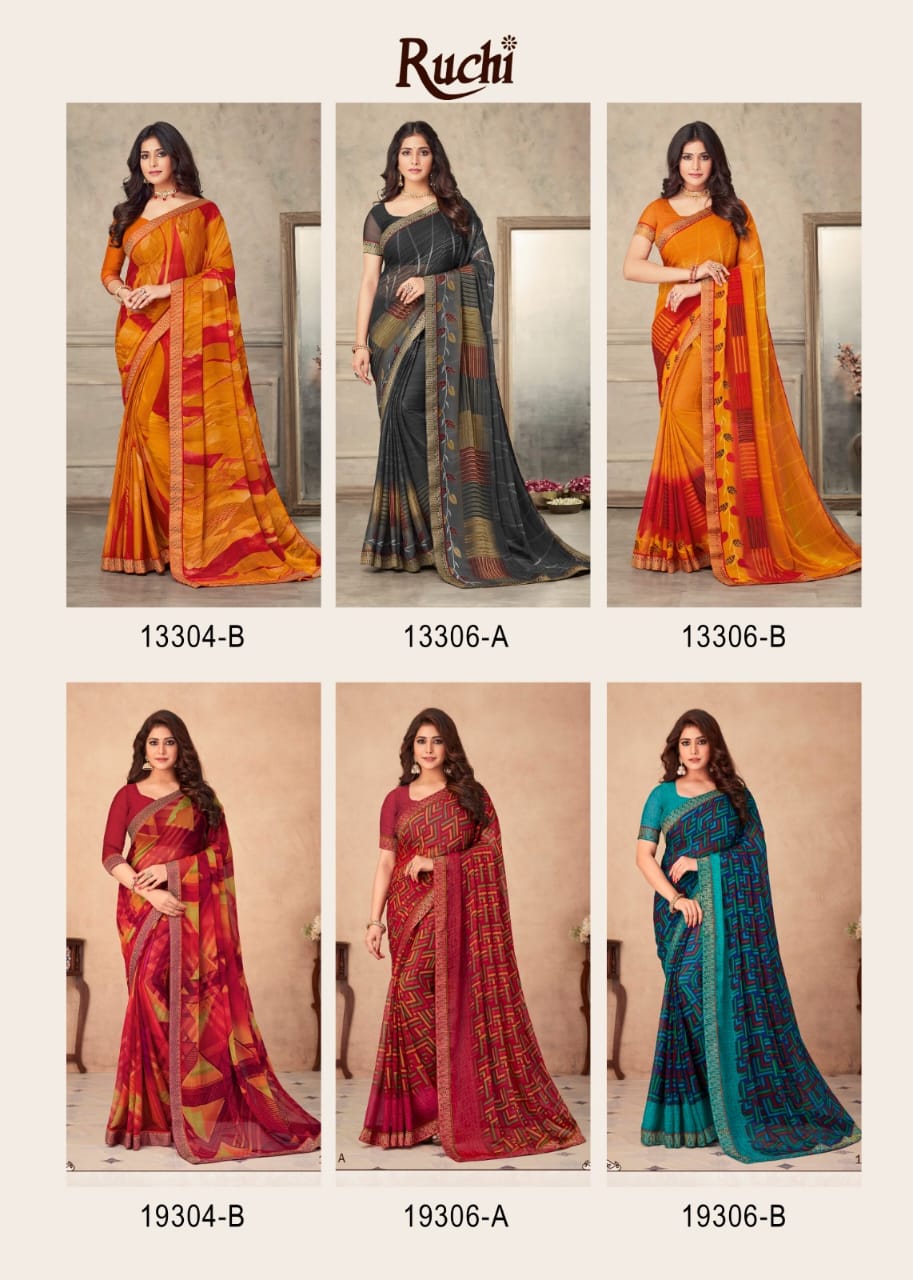 Ruchi Savera Hits Regular Wear Wholesale Printed Chiffon Saree Catalog