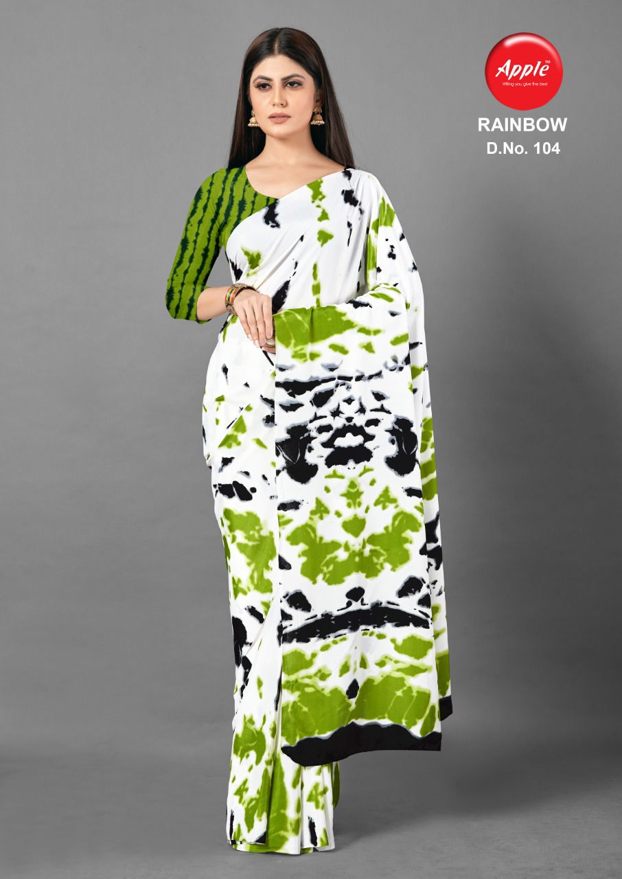 Apple Rainbow Fancy Designer Latest Regular Causal Wear Printed Crepe Sarees Collection
