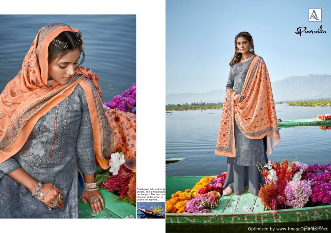 Alok Poorvika Latest Collection Of Designer Digital Printed Pure Pashimina Dress Material 