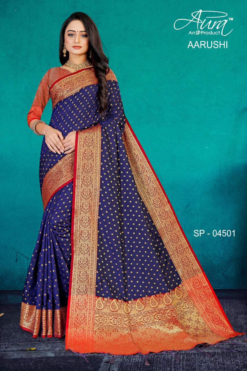 Aura Aarushi Kanjivaram Pattu Silk Designer Party wear Saree Collection at Wholesale Price