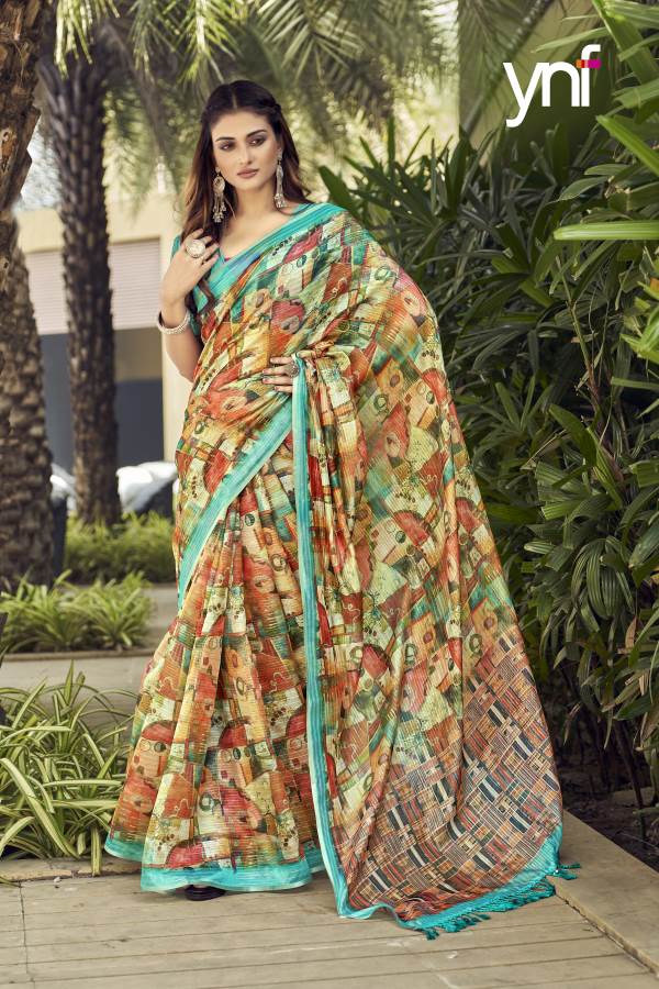 Ynf Vrajana Silk New Party Wear Organza Designer Printed Lining Saree Collection