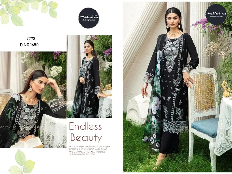 1650 Mehbbob Tex Pure Cotton Embroidery Pakistani Suits Suppliers In India