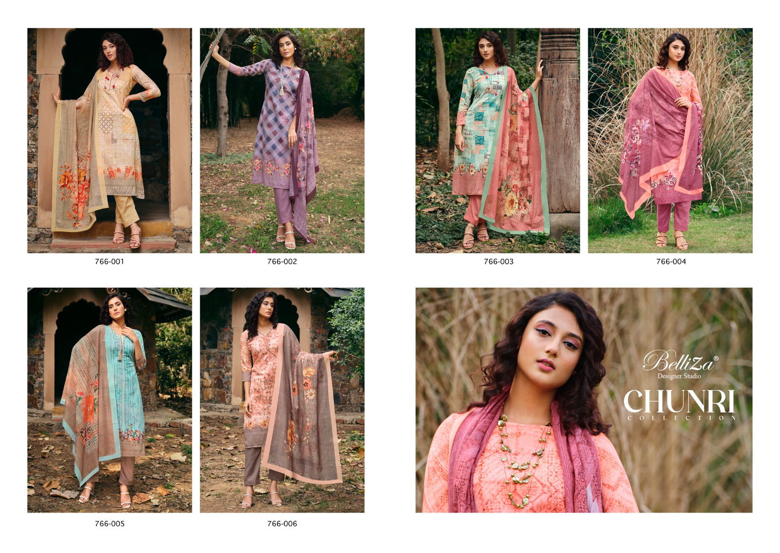 Belliza Chunri 766-001 To 766-006 Wholesale Cotton Dress Material