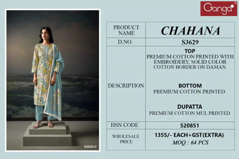 Chahana By Ganga Cotton Printed Embroidered Salwar Kameez Wholesale Clothing Suppliers In Mumbai