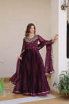 Sn 2452 Designer Burberry Silk Embroidery Wholesale Gown With Dupatta In India