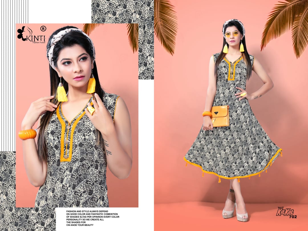 Kinti Kit Kat Fancy Daily wear Rayon printed Short Kurtis Collection
