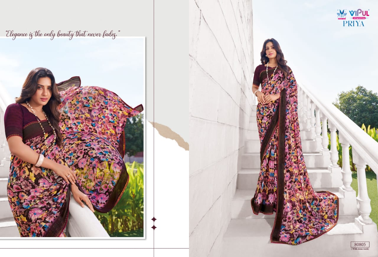 Priya By Vipul Georgette Daily Wear Sarees Wholesale Shop In Surat