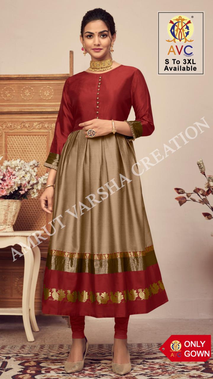 Avc Antra 1 Lichi Latest Fancy Festive Wear Silk Jacquard Designer Anarkali Kurtis Collection
