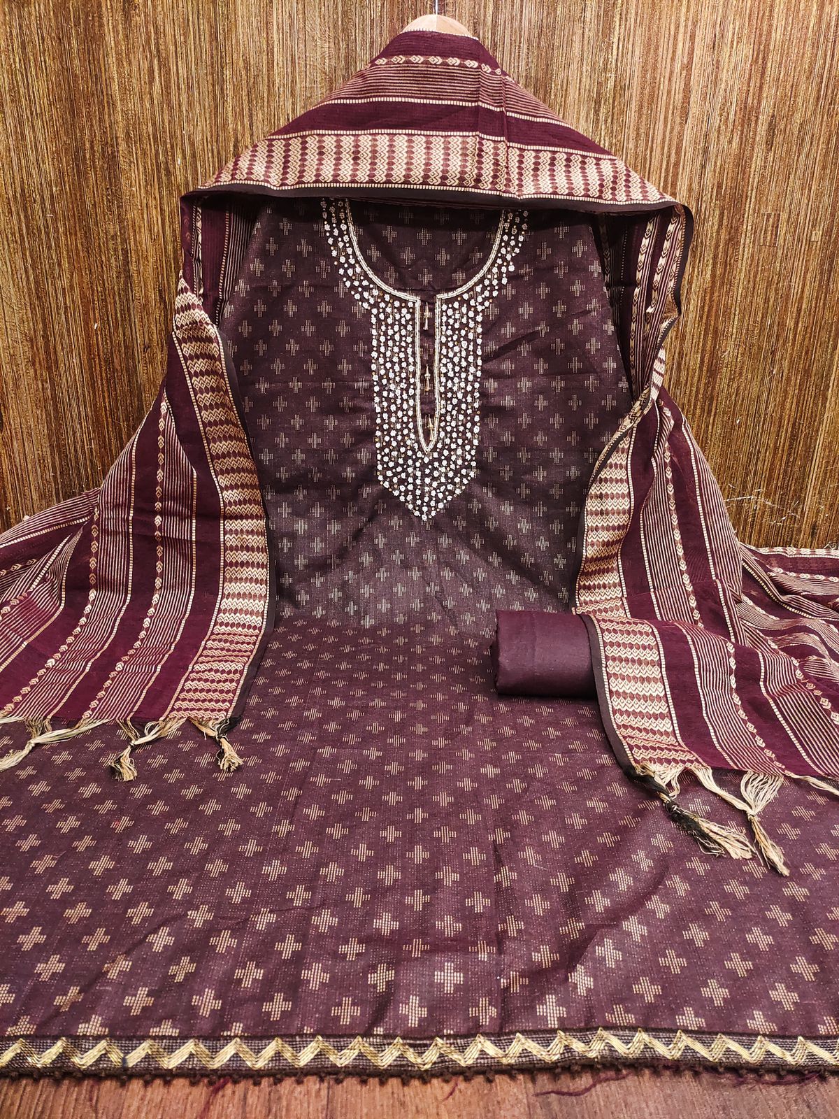 Gangour Nx Cotton Jacquard Handwork Non Catalog Dress Material Wholesale Shop In Surat
