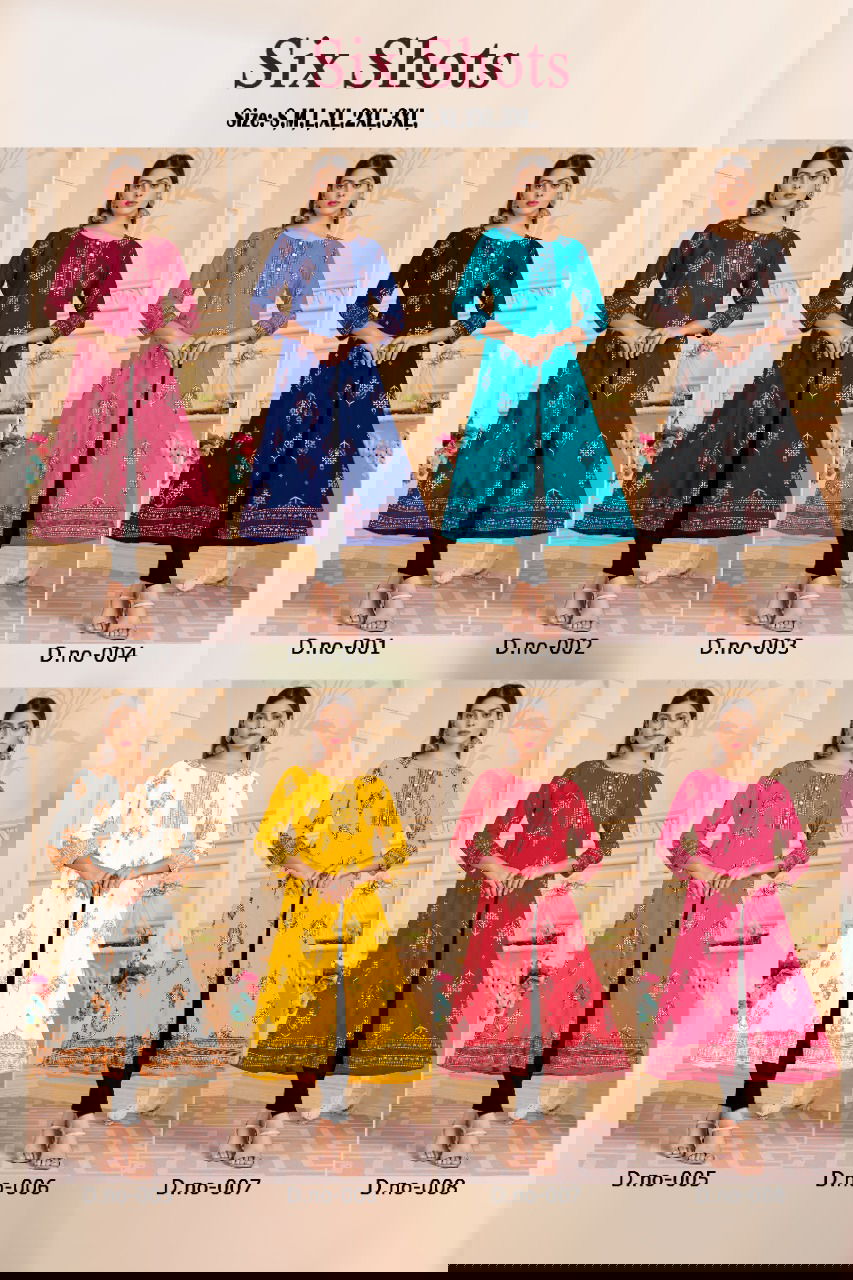 Six Shots 001-008 Party Wear Kurtis Catalog