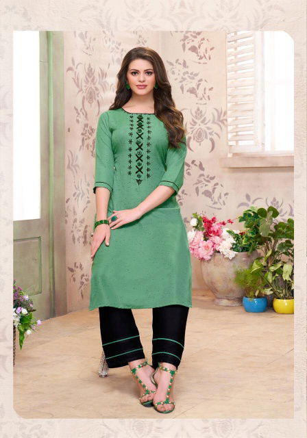 Seven Threads B. Dots Latest Collection Of Heavy Embroidered Rayon Kurtis With Bottom 