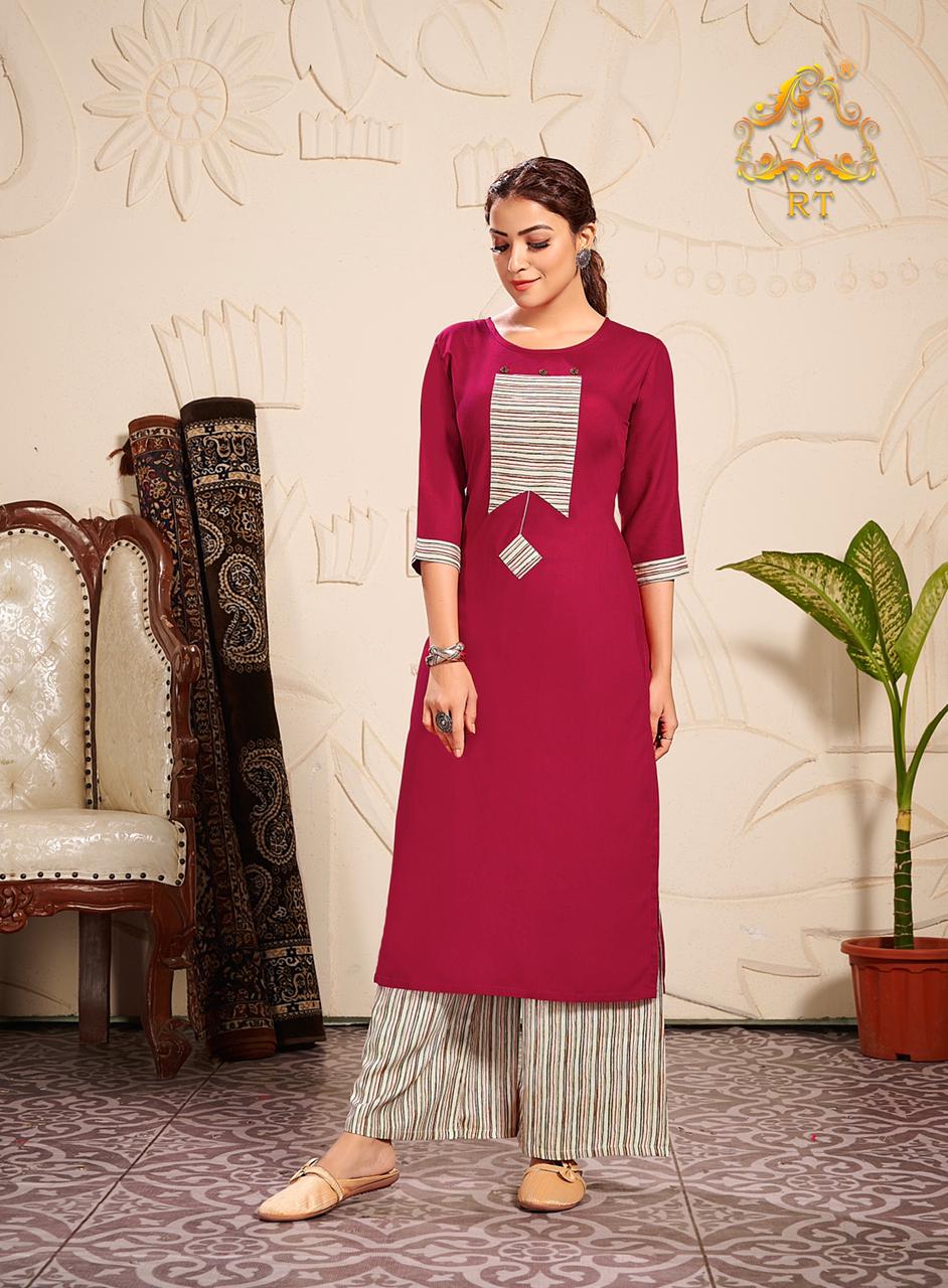 RT PALZZO QUEEN VOL-10 Latest fancy festive Wear Rayon Printed Heavy Kurti With plazzo Collection 