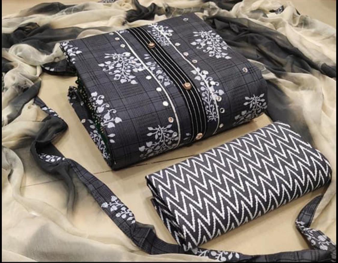 New Exclusive Collection Of Cotton Printed Dress Material With Four Sided Printed Lace Dupatta 