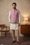 Yellow Outluk Wedding Vol 63 Linen Modi Jacket Kurta Pajama