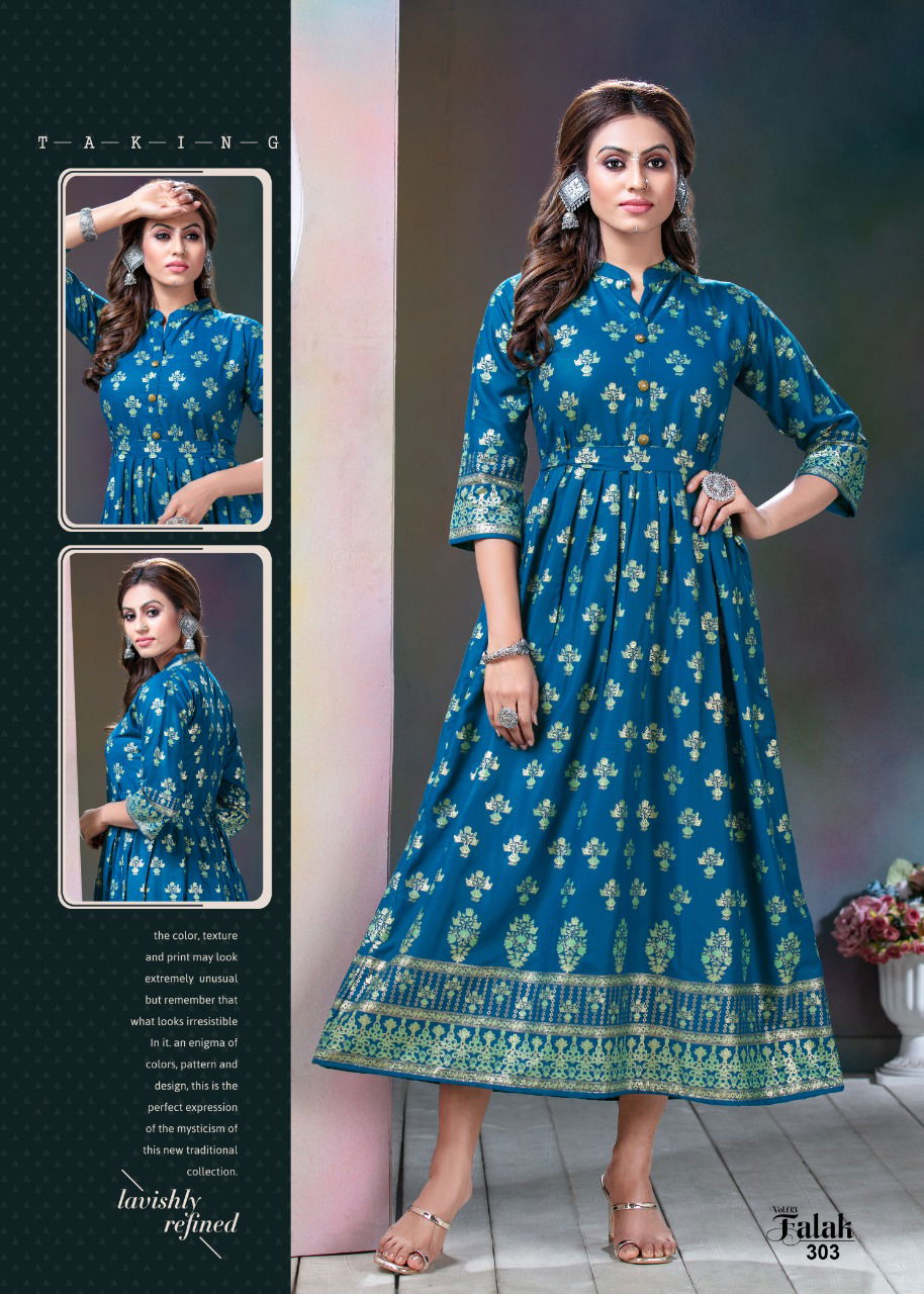 Falak Vol 3 Latest Designer Heavy Festive Wear Long Gown Style Rayon Kurti Collection