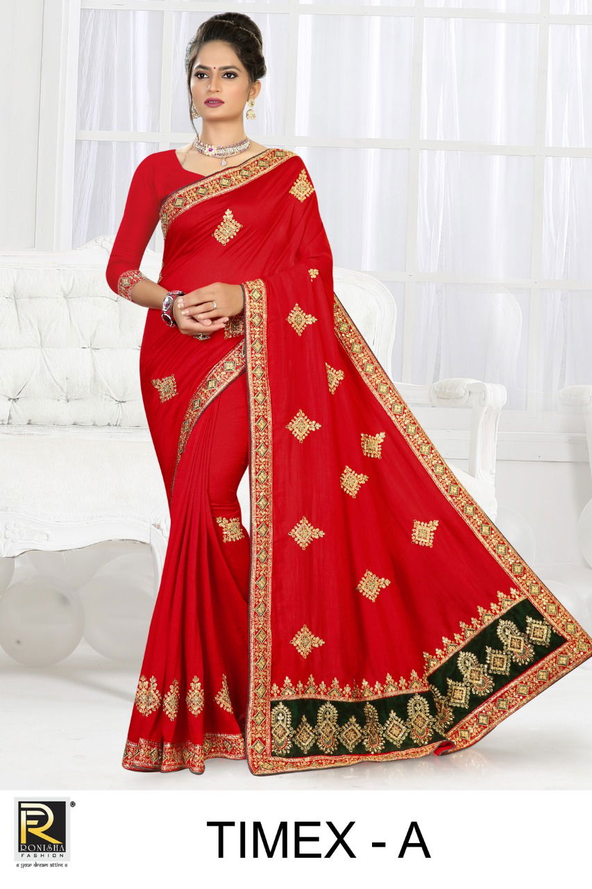 Ronisha Timex Festive Wear Designer velvet box pallu Art Silk Saree Amazing Collection
