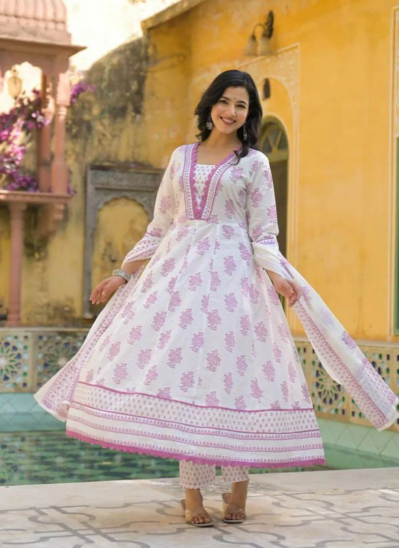 Naisha K 19 Cotton Anarkali Kurti Bottom With Dupatta Suppliers In India