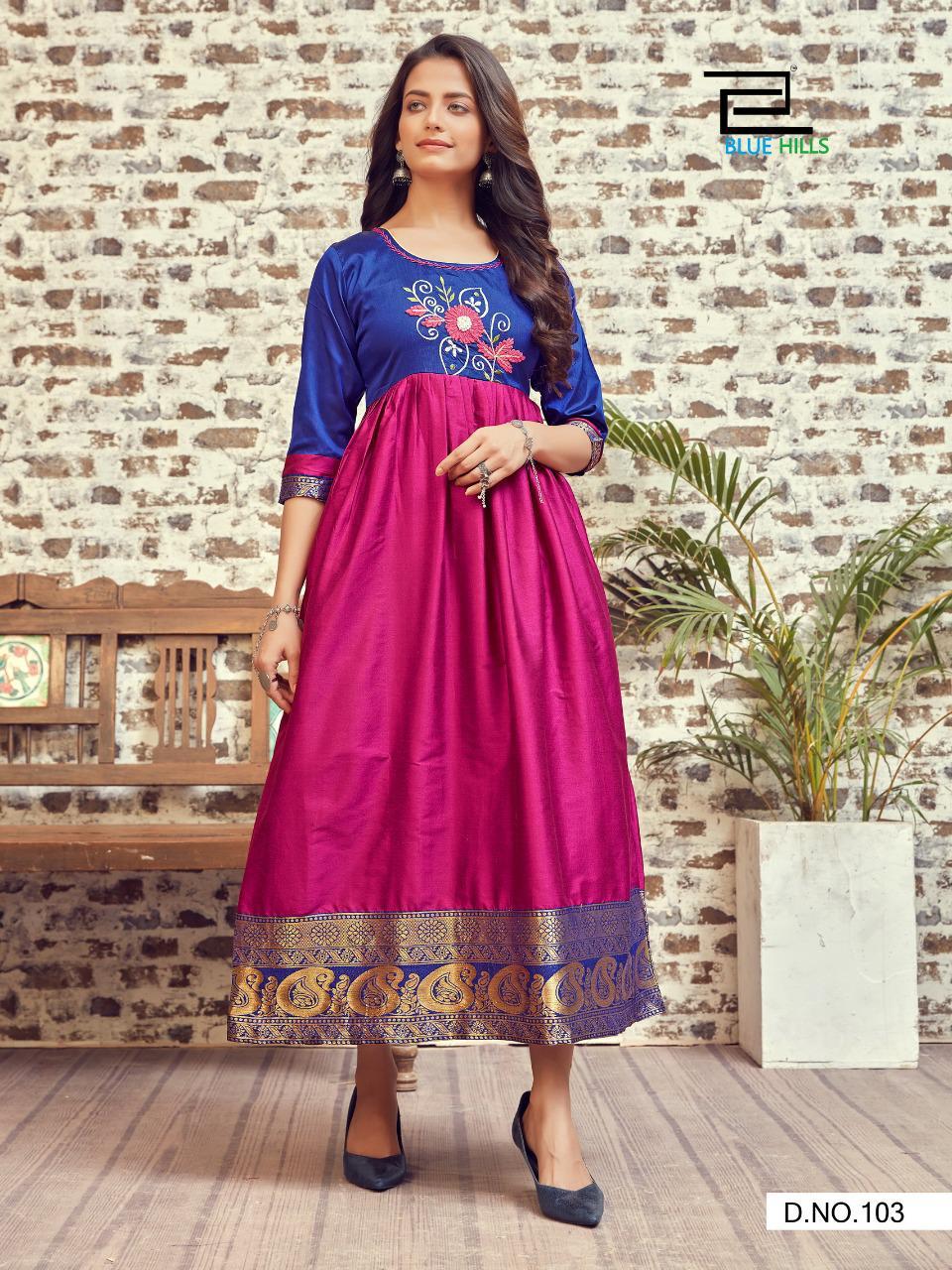 Blue Hills Silk Bublly 1 Fancy Designers Latest Festive Party Wear Silk Long Printed Kurti Collection
