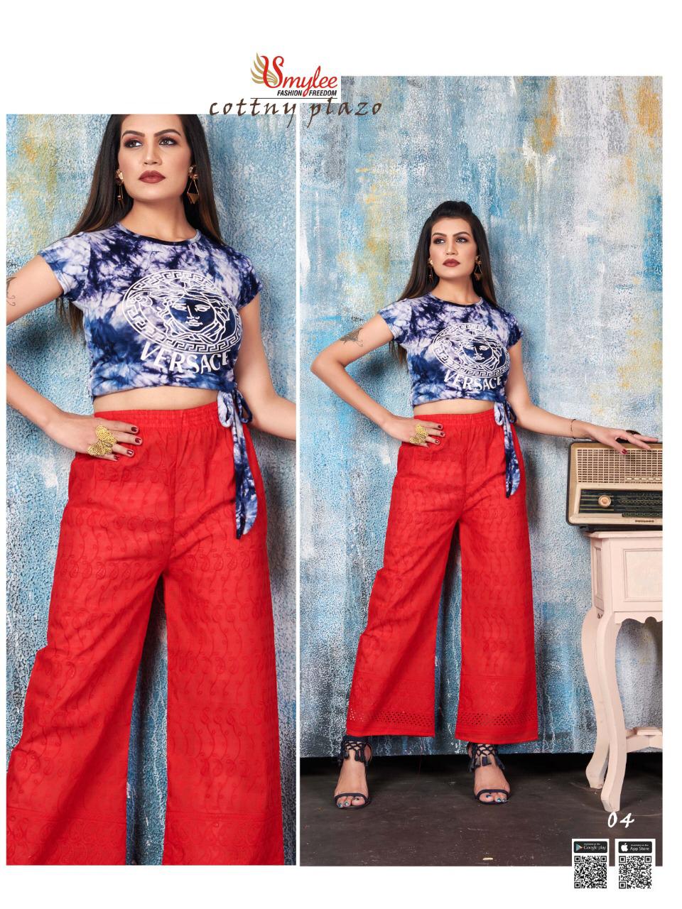 Smylee Latest Designer 	Heavy Chiken Cotton Plazzo Stylish Western Wear Collection
