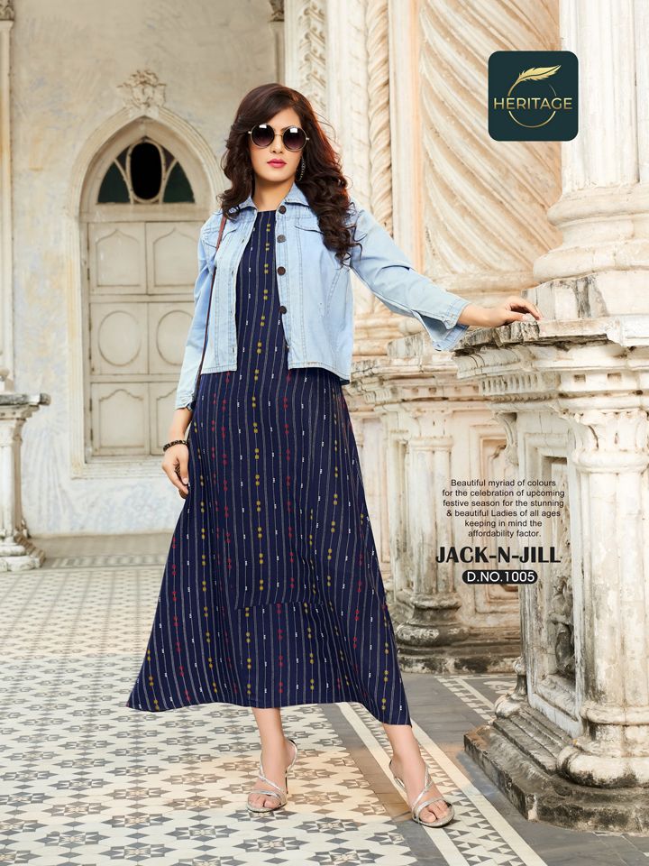 Heritage Jack N Jill Fancy Party Wear Rayon Printed Long Kurti Collection