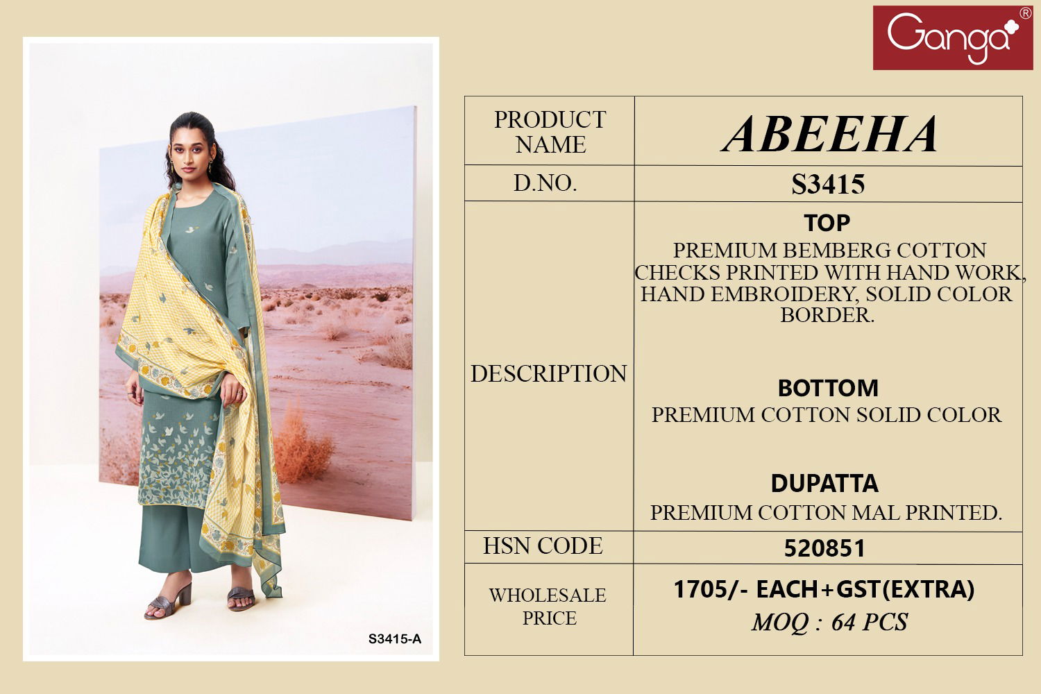 Abeeha 3415 By Ganga Cotton Printed Surat Designer Salwar Suit Wholesale Market
