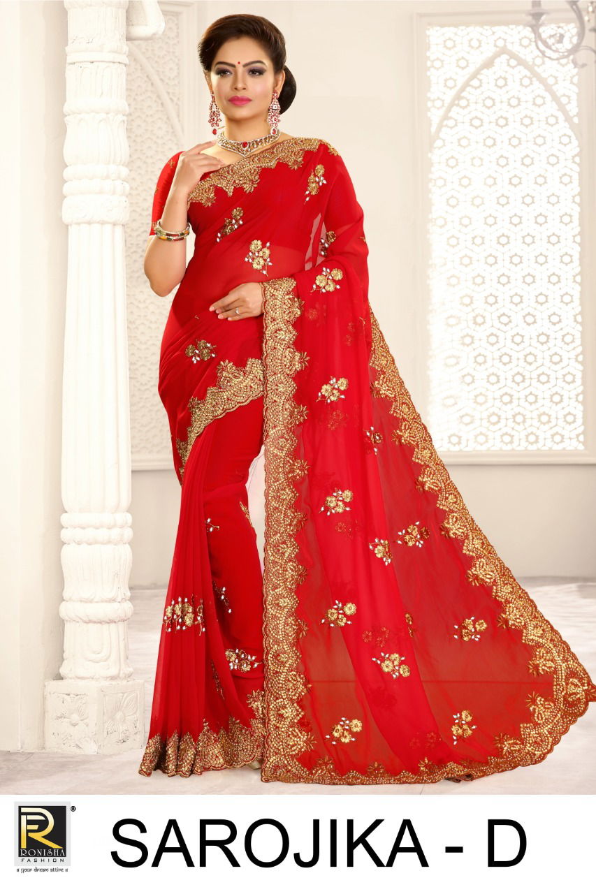 Ronisha Sarojika Latest wedding Wear Festive Wear Heavy Worked Georgette Saree Collection