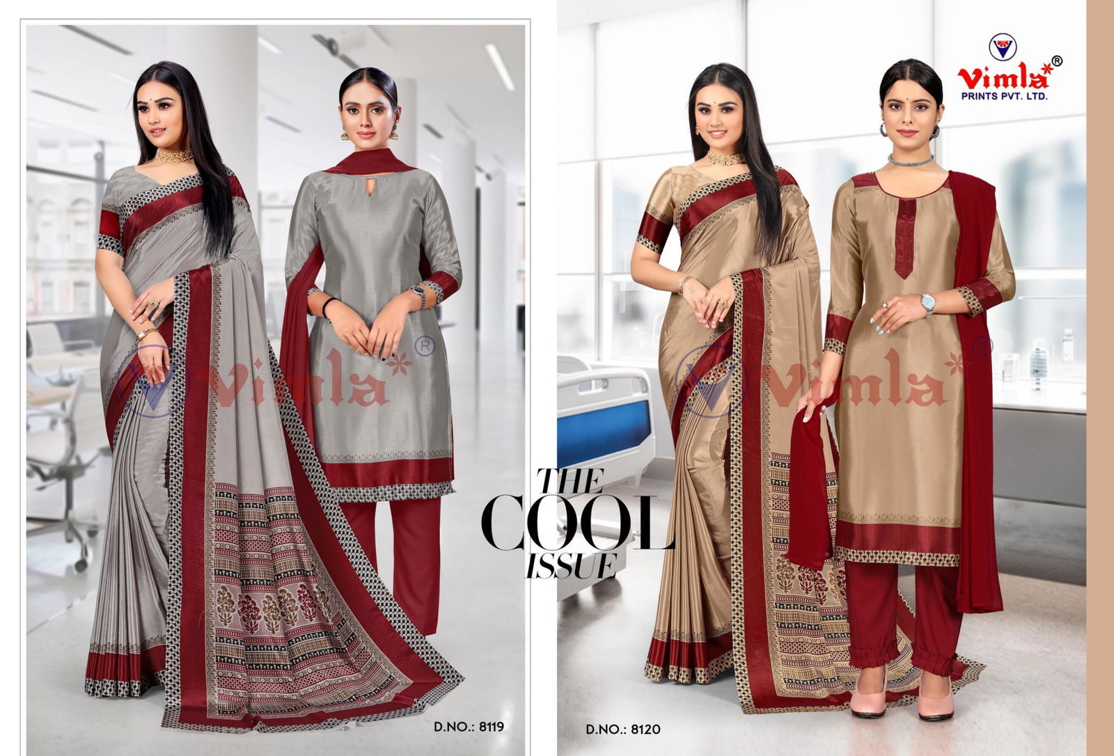 Trishika Vol 3 Printed Uniform Dress With Saree Combo Catalog
