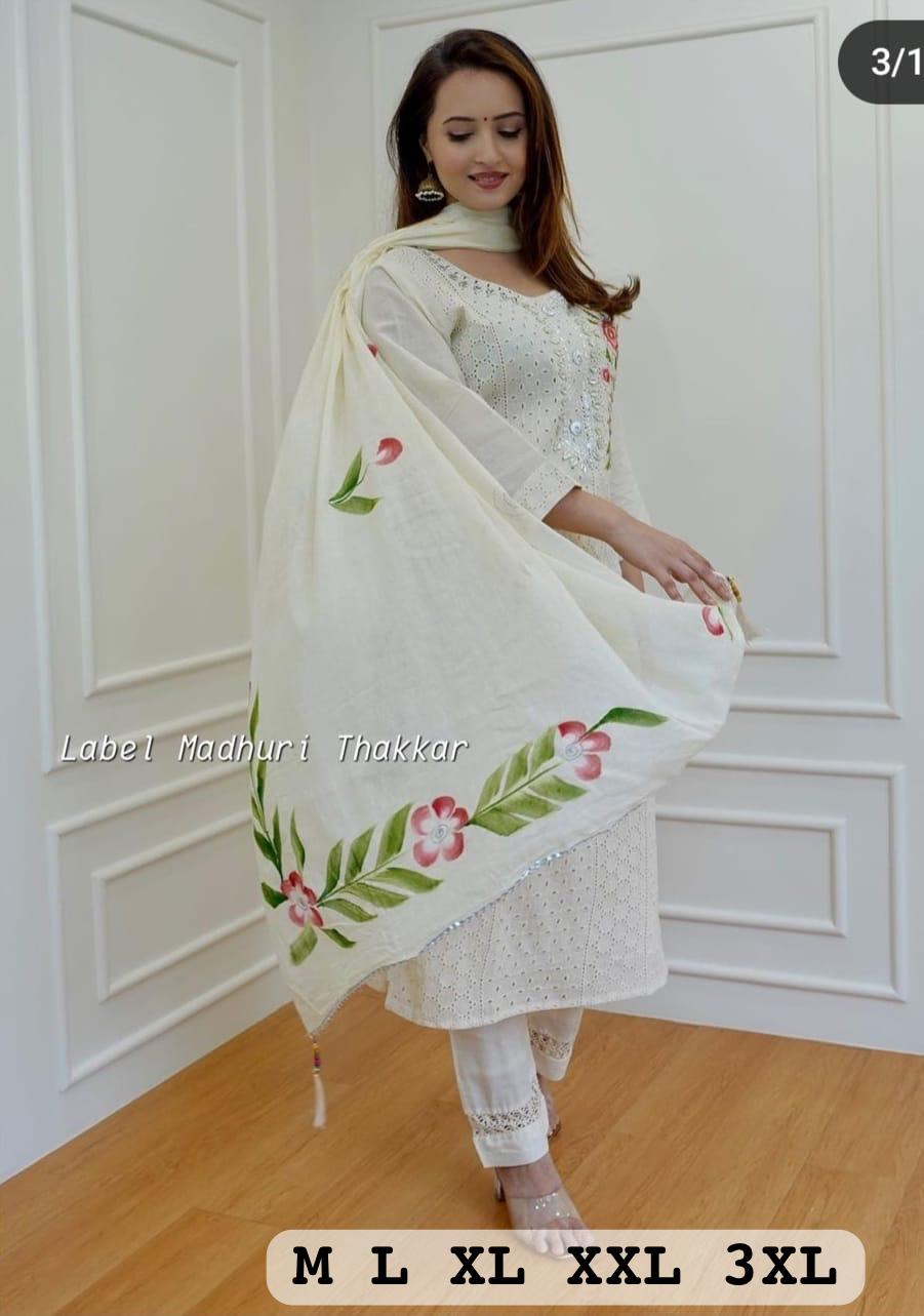 Virat Designer White Colour Cotton Kurti With Bottom Dupatta Catalog