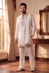 White Outluk Wedding Vol 53 Heavy Lachaka Mens Kurta Pajama With Dupatta W5303