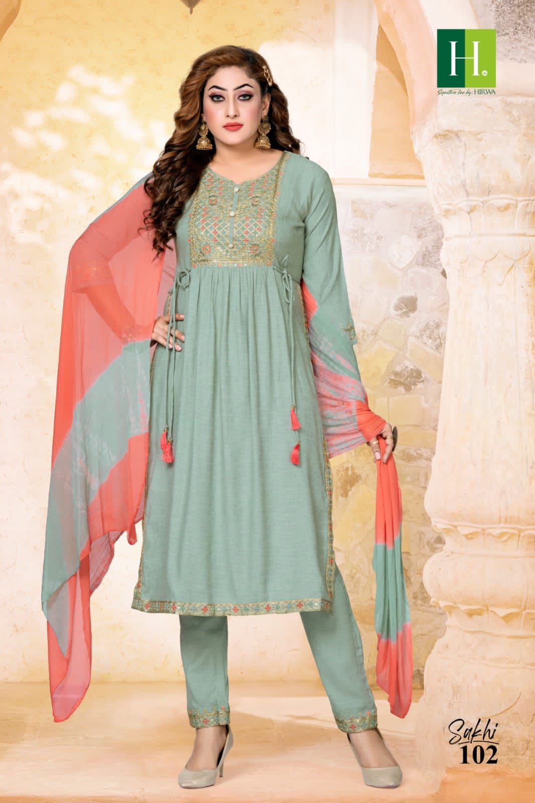 Sakhi By Hirwa Rayon Naira Cut Kurti With Bottom Dupatta Catalog