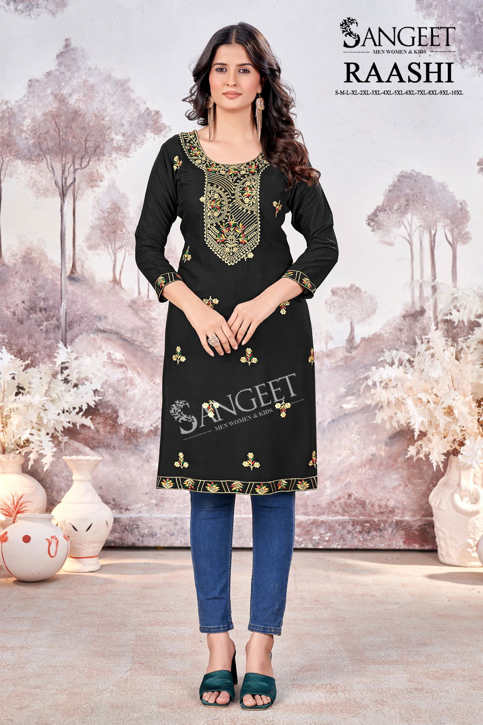 Raashi By Sangeet Rayon Embroidery Designer Kurti Exporters In India