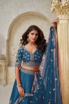 Teal Blue Colour Silk With Leaf Embroidery Work Lahenga With Blouse Dupatta Wholesale Price In Surat KF 2144
