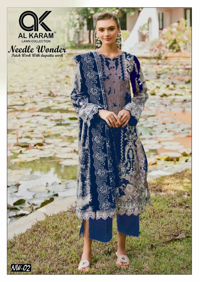 Needle Wonder Vol 01 By Al Karam Karachi Cotton Dress Material Wholesale Suppliers In Mumbai