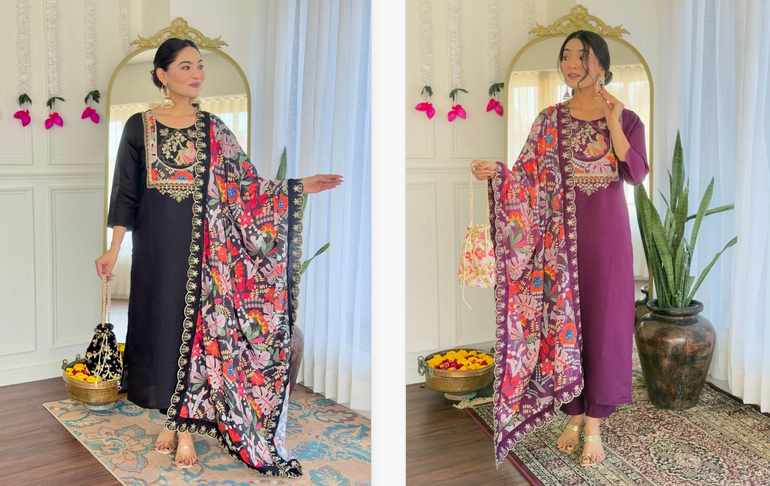 Nari 1 Chanderi Viscose Kurti Bottom With Dupatta Wholesale In India