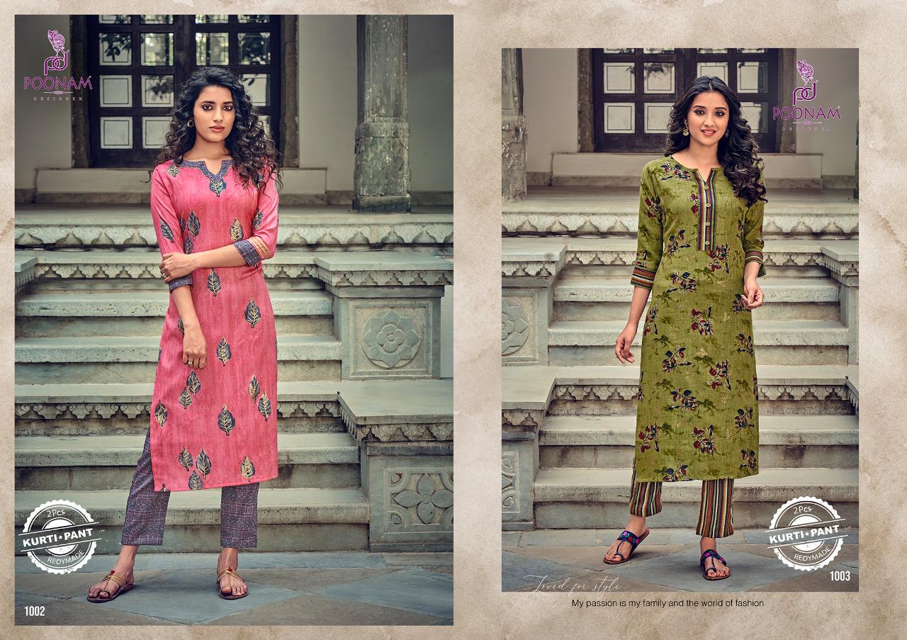 Poonam Aarna Fancy Ethnic Wear Rayon Printed Kurtis With Bottom Collection
