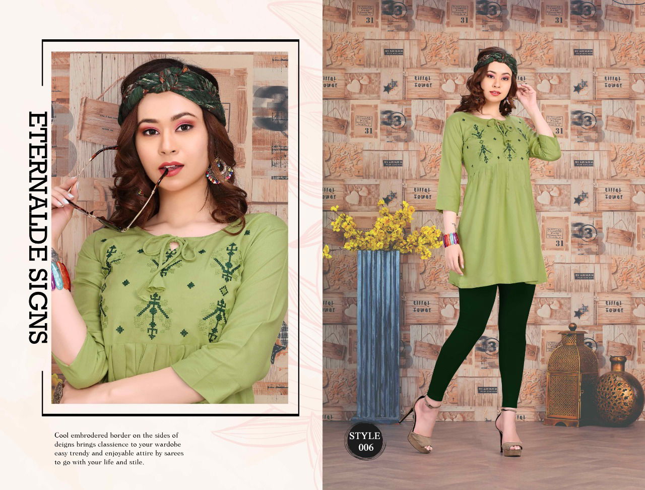Trendy Sweety Latest fancy Designer Casual Wear Short Embroidery Designer Kurtis Collection
