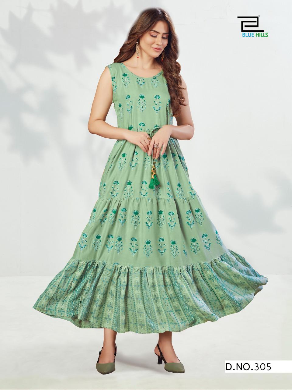 Blue Hills Sun Shine 3 Fancy Long Printed Designer Rayon Kurti Collection
