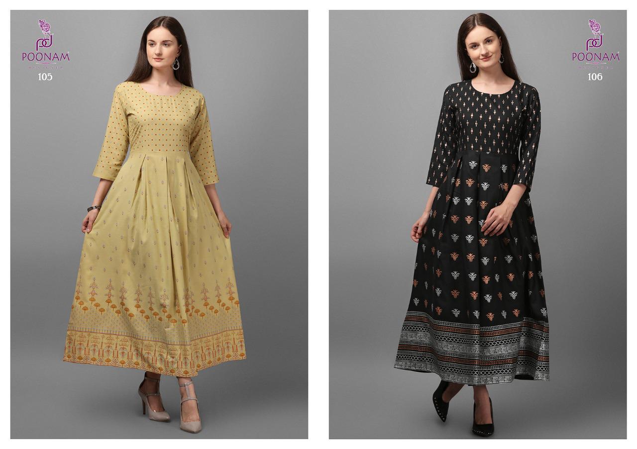 Poonam Moonila Latest Designer Party Wear Festive Wear Rayon Long Printed Kurtis Collection
