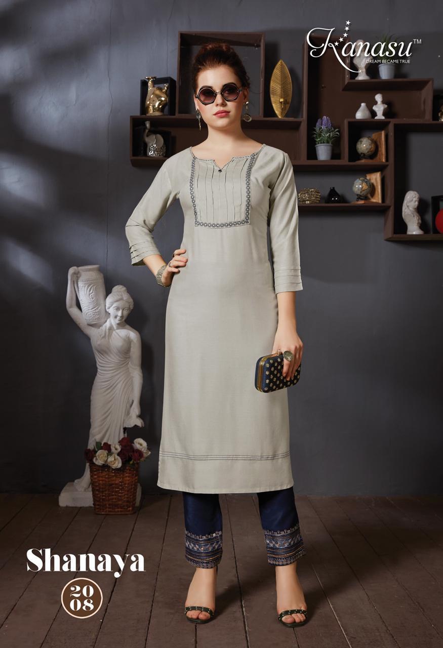 Kanasu Shanaya Latest Designer Party Wear Heavy Rayon Kurtis Collection With Pant 