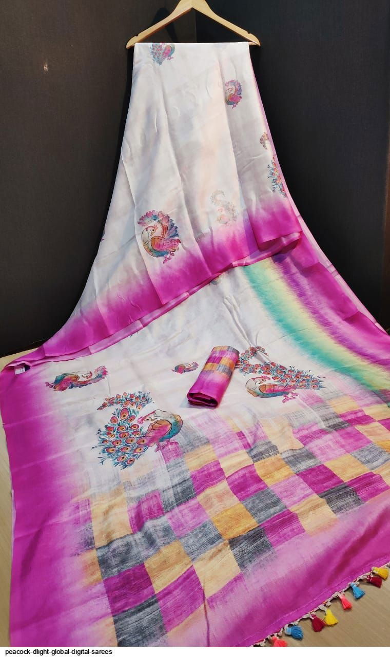 Shvetamber Latest Designer Party Wear Global Linen Juth Digital Printed Saree Collection