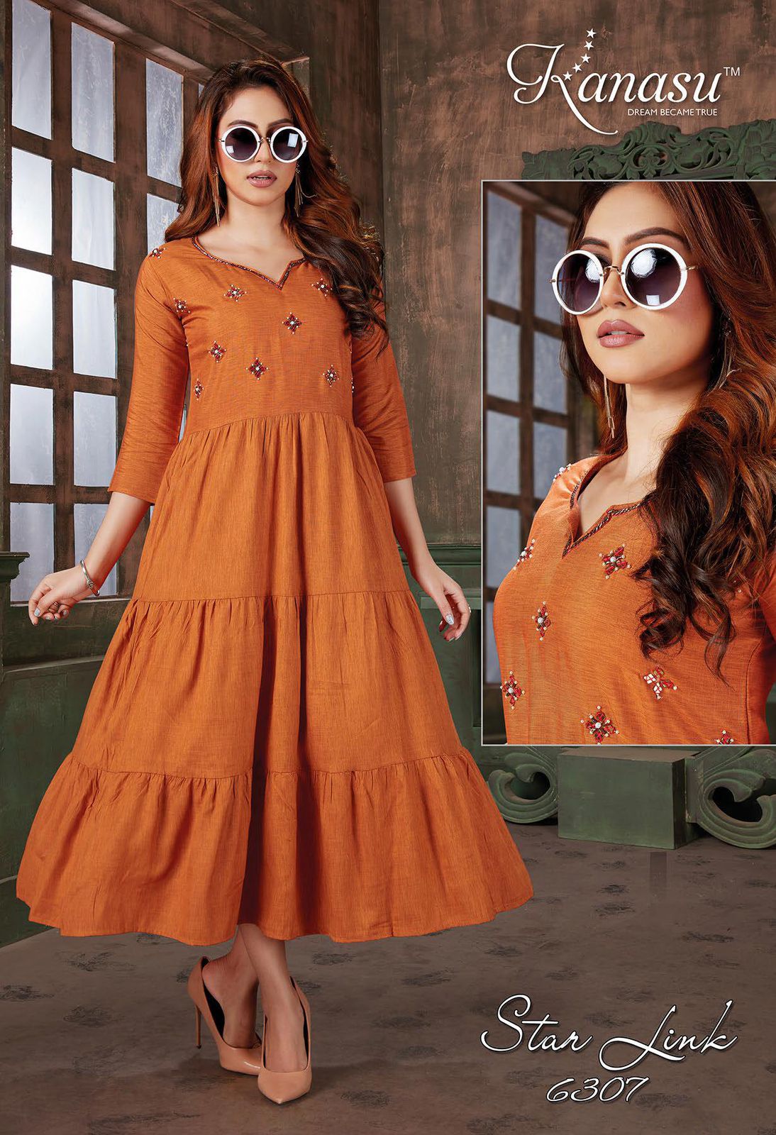 Kanasu Star Link Rayon Designer Ethnic Wear Anarkali Long Kurti Collection